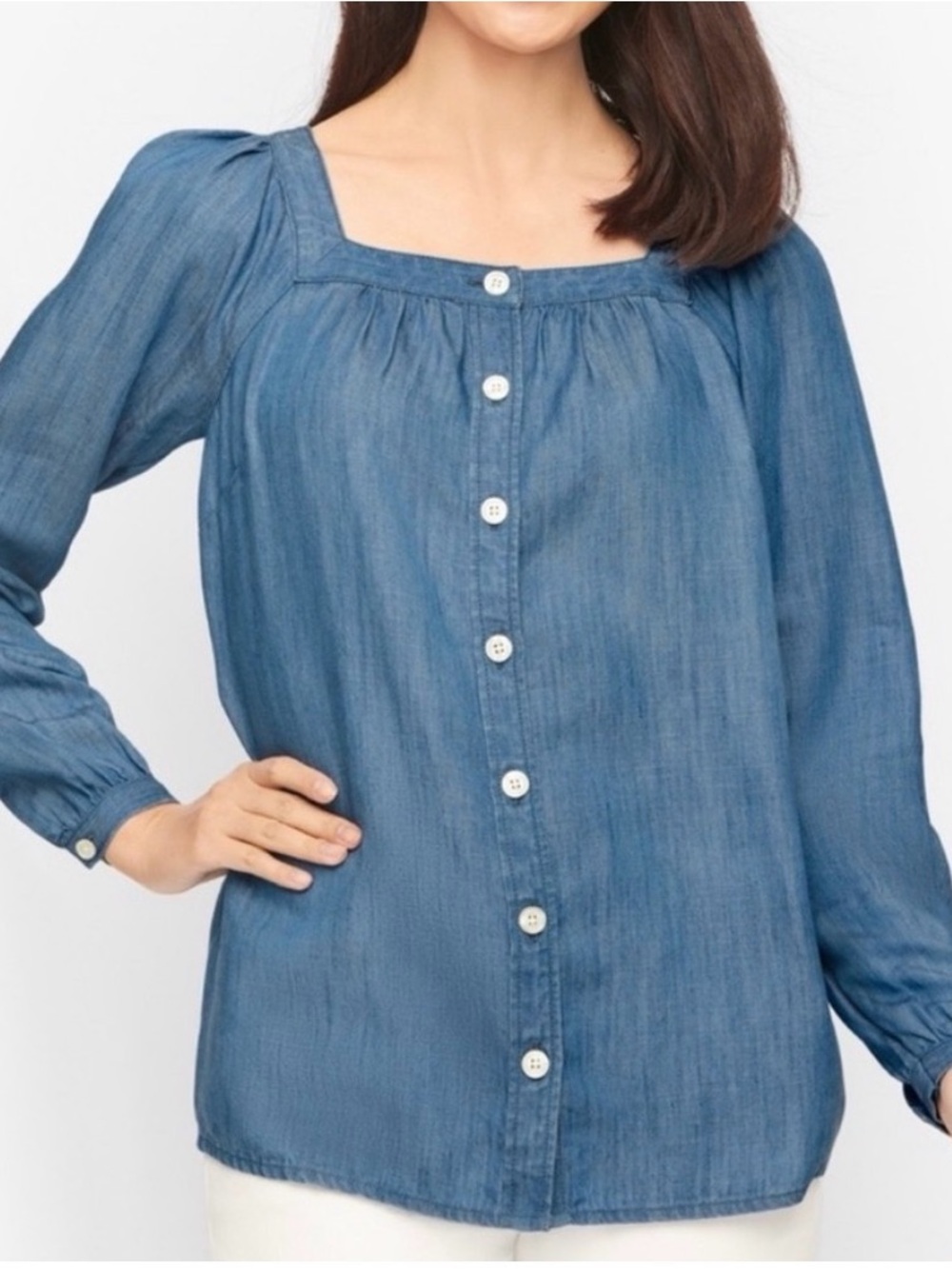 Talbots Blue Chambray Button-Front Blouse Size L - Picture 7 of 7